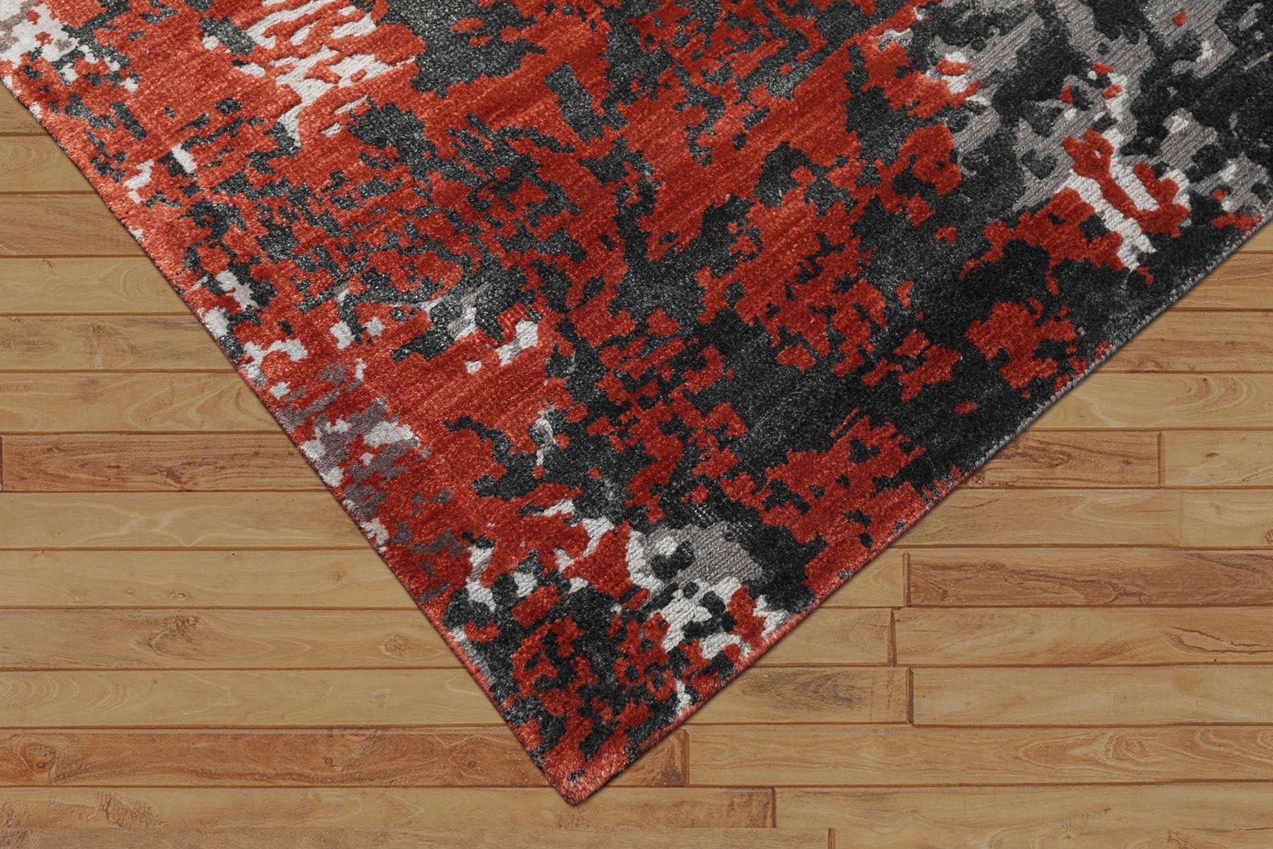 6x9 Ivory, Graphite, Rust Color Hand Knotted Sherpa Wool & Bamboo Silk Modern Oriental Rug