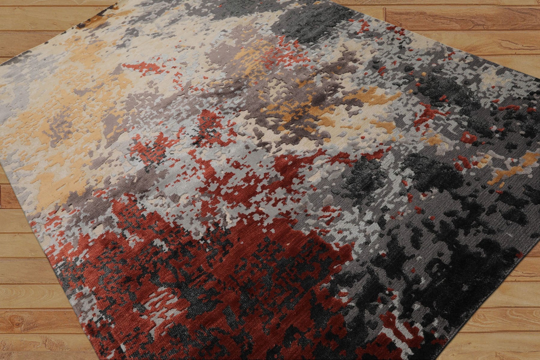 6x9 Ivory, Graphite, Rust Color Hand Knotted Sherpa Wool & Bamboo Silk Modern Oriental Rug
