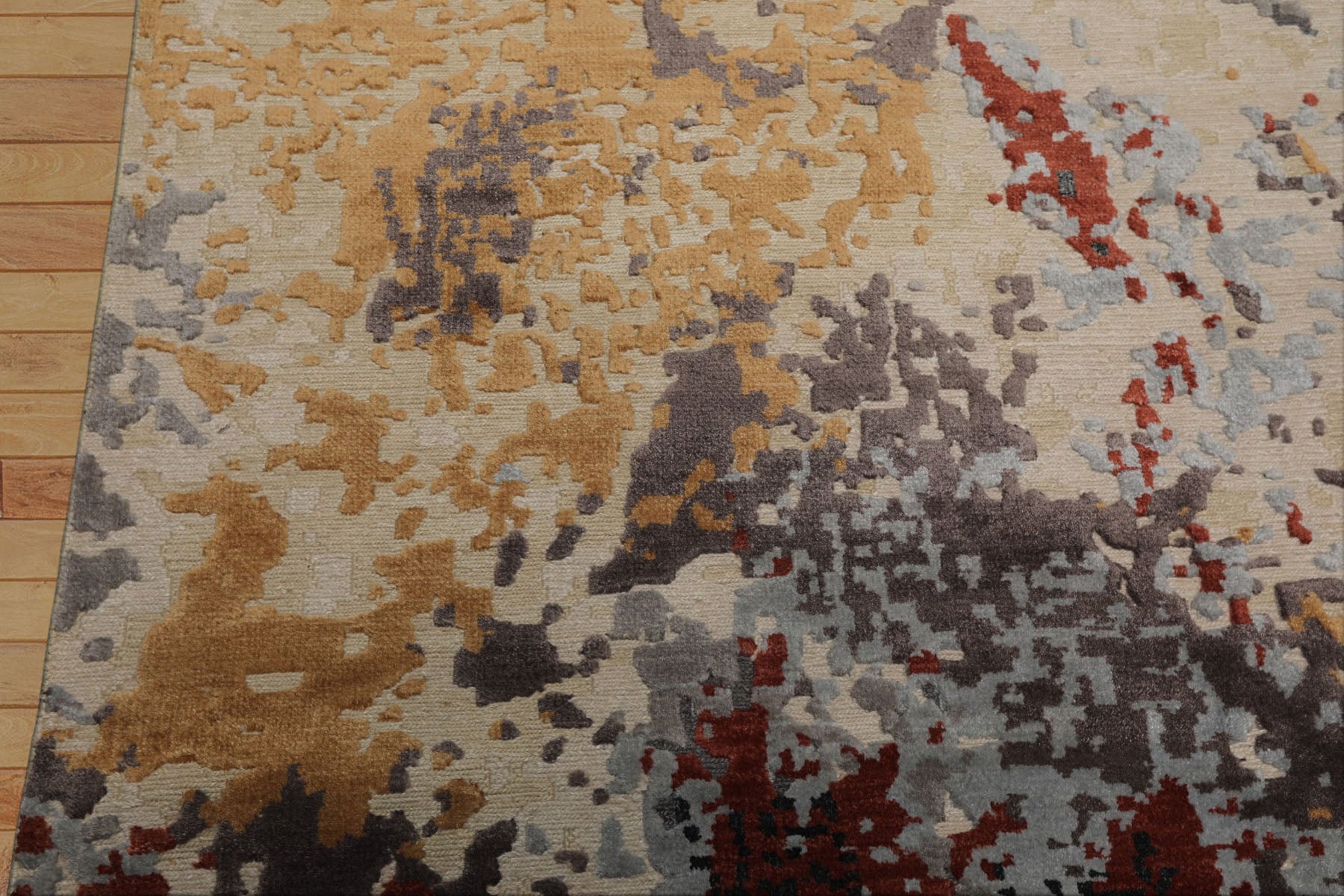 6x9 Ivory, Graphite, Rust Color Hand Knotted Sherpa Wool & Bamboo Silk Modern Oriental Rug
