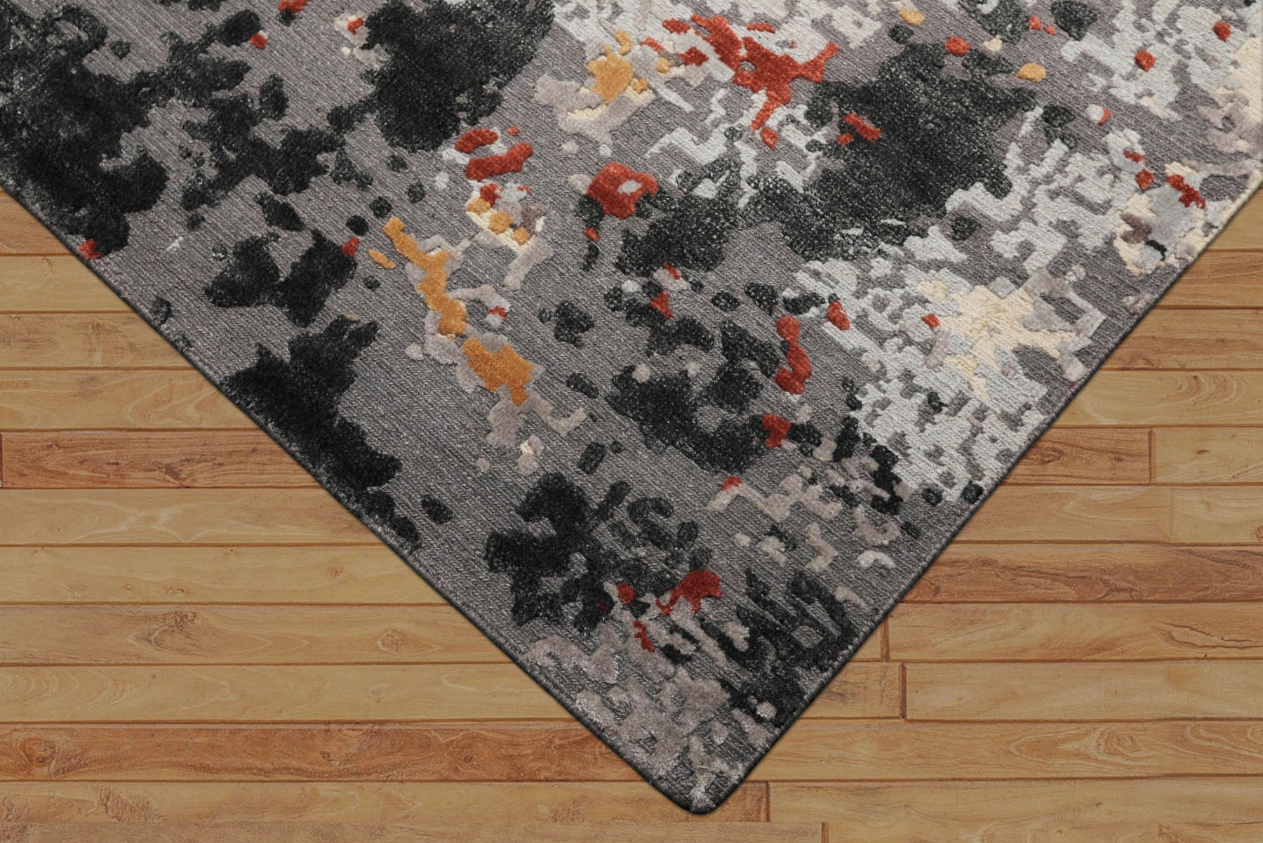 6x9 Ivory, Graphite, Rust Color Hand Knotted Sherpa Wool & Bamboo Silk Modern Oriental Rug