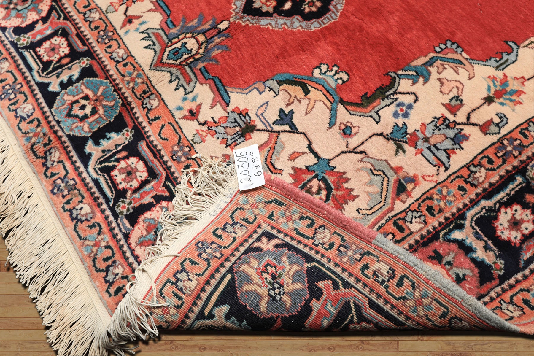 6x9 Ruby Red, Beige, Aqua Color Hand Knotted Indo Tabriz Wool Traditional Oriental Rug