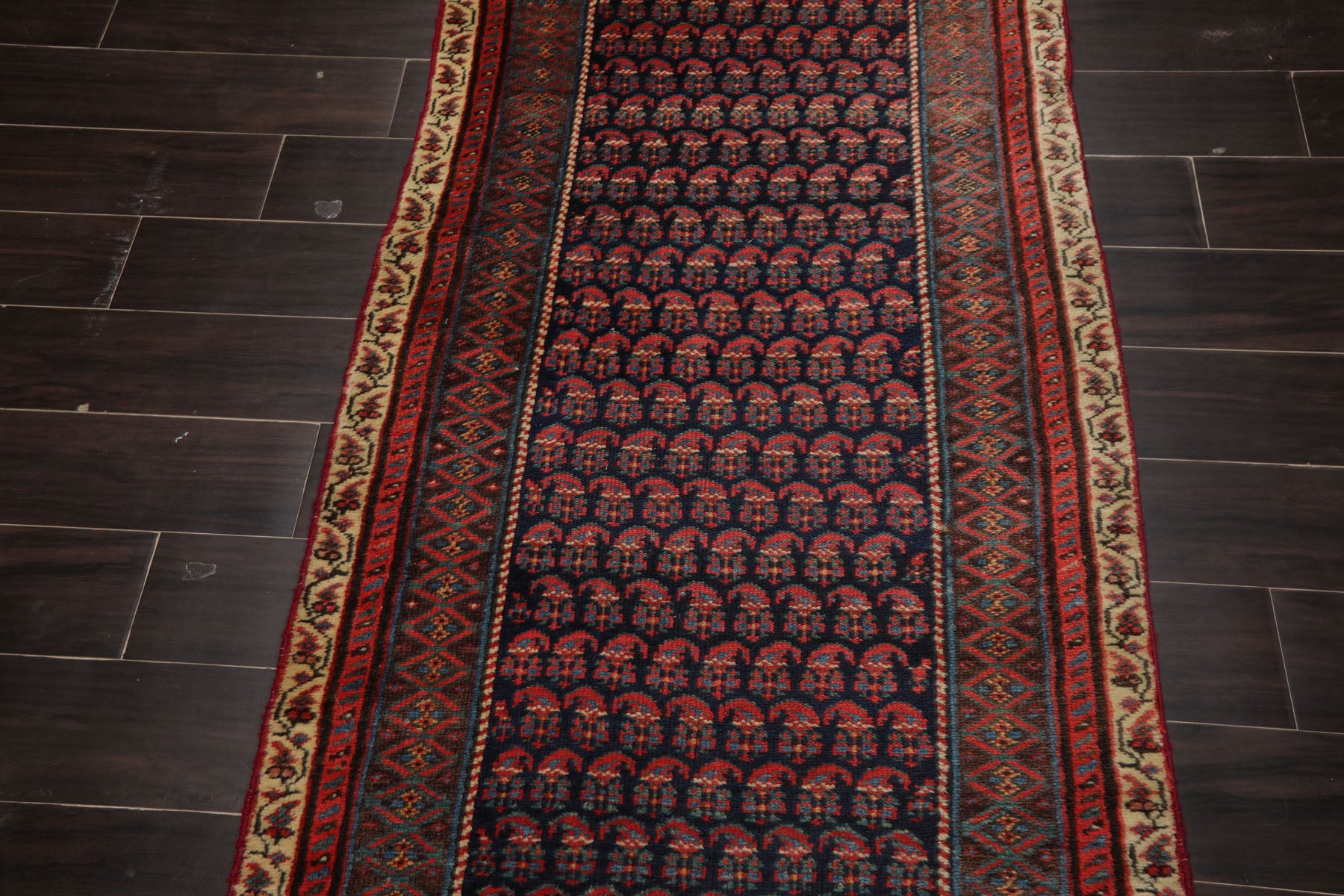 3x17 Navy, Pink, Ivory Color Hand Knotted Antique Kerman Wool Traditional Oriental Rug