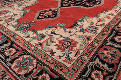 6x9 Ruby Red, Beige, Aqua Color Hand Knotted Indo Tabriz Wool Traditional Oriental Rug