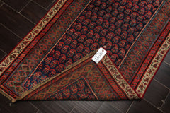 3x17 Navy, Pink, Ivory Color Hand Knotted Antique Kerman Wool Traditional Oriental Rug