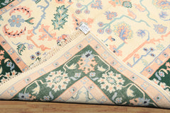 6x9 Ivory, Green, Peach Color Hand Knotted Indo Heriz Wool Traditional Oriental Rug