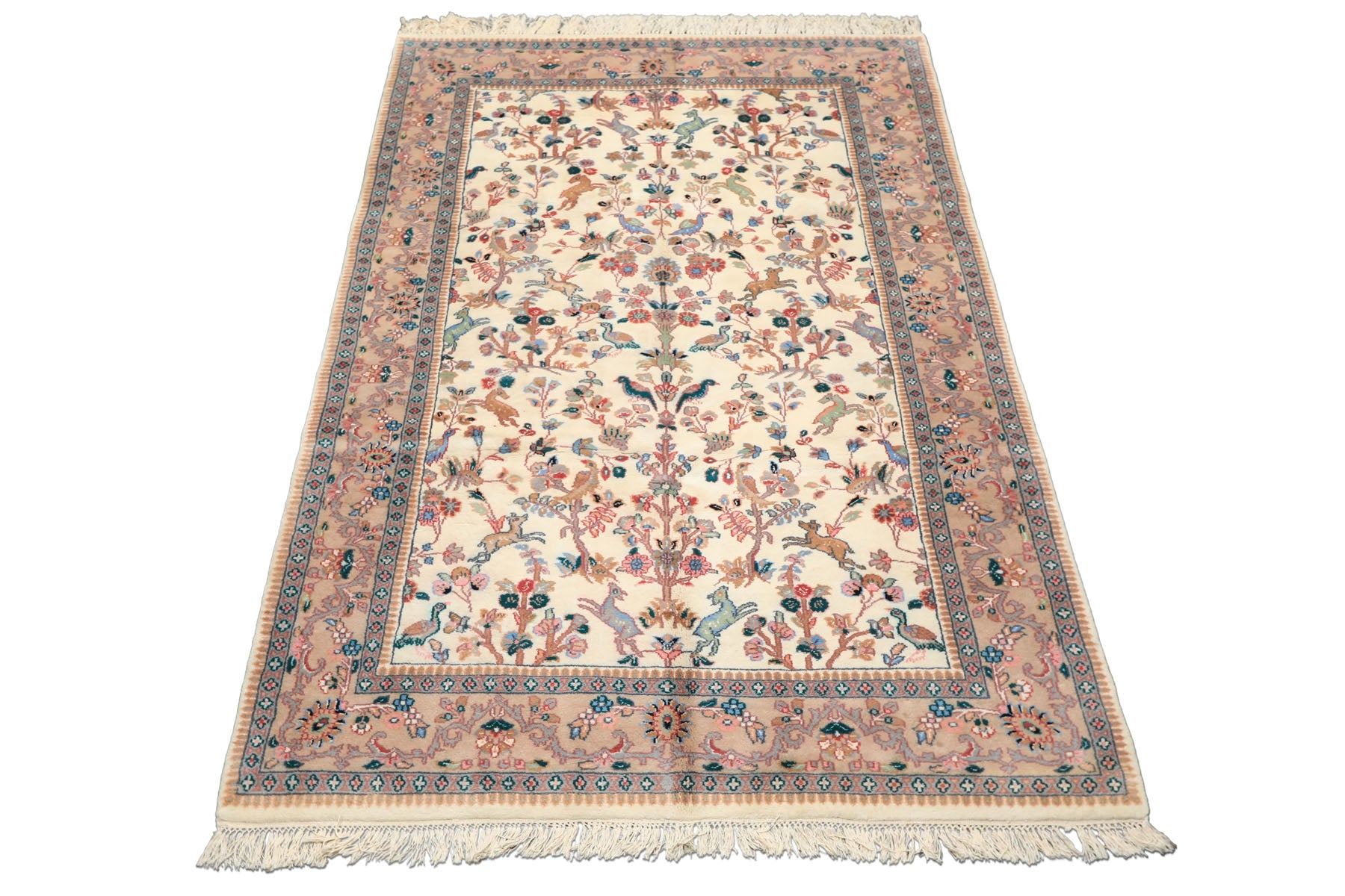 6x9 Ivory, Peach, Gray Color Hand Knotted Indo Persian Wool Traditional Oriental Rug