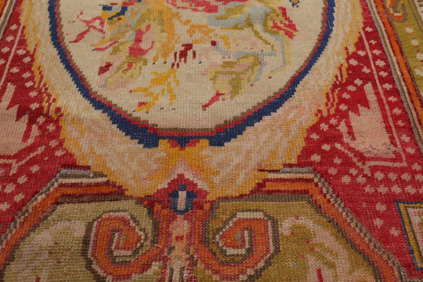 4x6 Ivory, Mint, Coral Color Hand Knotted Antique Oushak Wool Traditional Oriental Rug