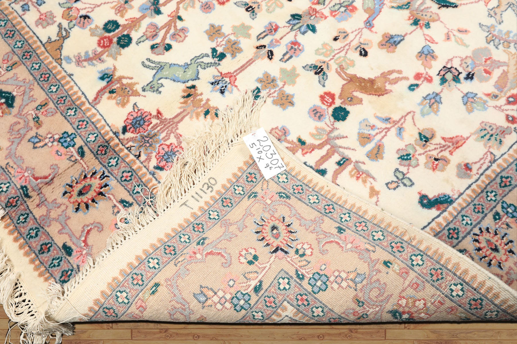 6x9 Ivory, Peach, Gray Color Hand Knotted Indo Persian Wool Traditional Oriental Rug