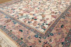 6x9 Ivory, Peach, Gray Color Hand Knotted Indo Persian Wool Traditional Oriental Rug