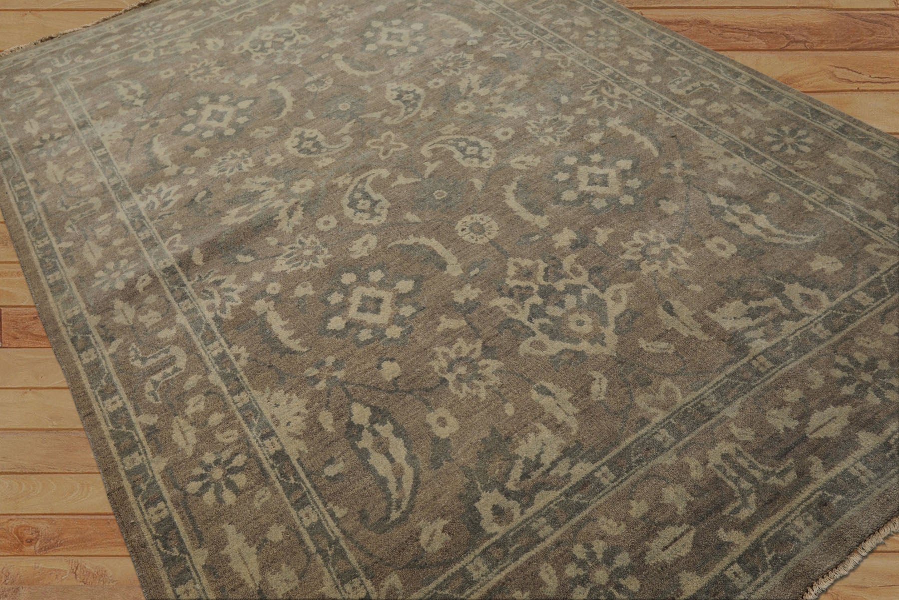 6x9 Taupe, Slate, Beige Color Hand Knotted Oushak Wool Traditional Oriental Rug