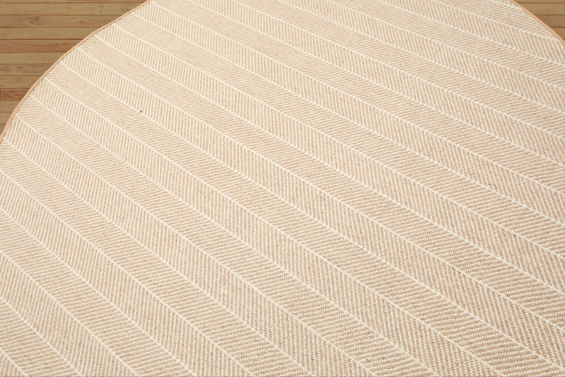 Round Tan, Ivory, Color Hand Woven Flatweave Wool Modern & Contemporary Oriental Rug