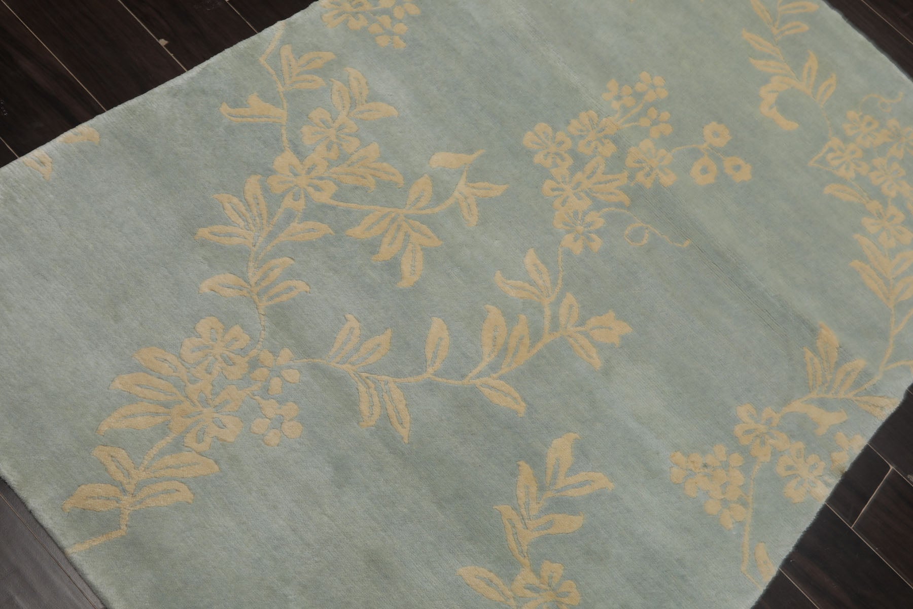 4x6 Aqua, Ivory, Color Hand Knotted Tibetan Wool Transitional Oriental Rug