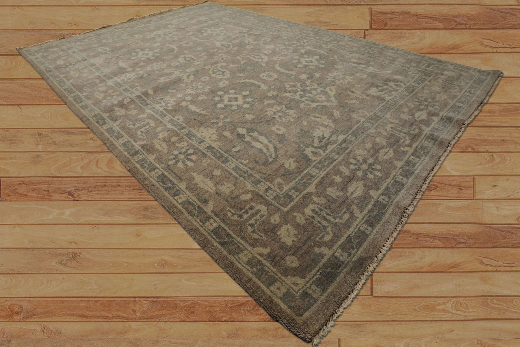 6x9 Taupe, Slate, Beige Color Hand Knotted Oushak Wool Traditional Oriental Rug