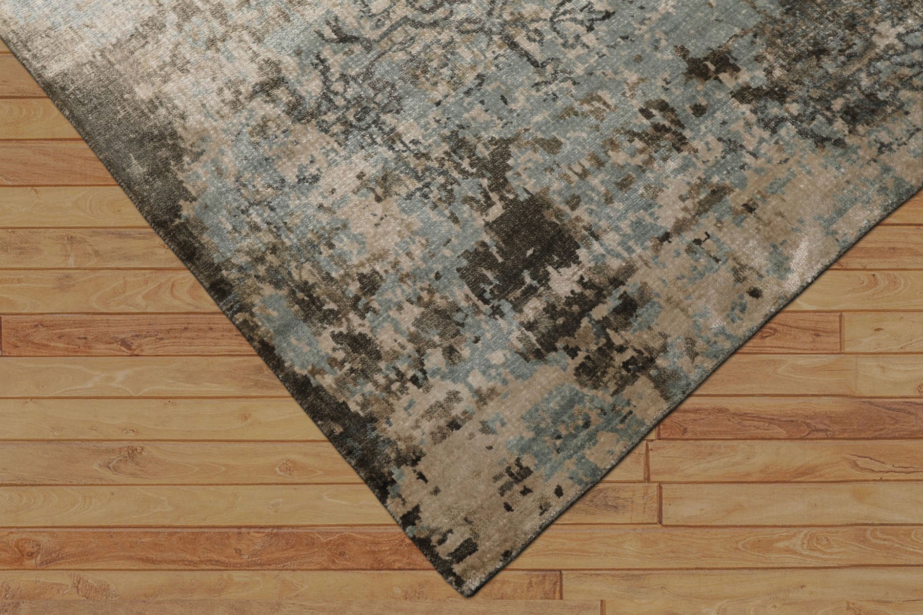 6x9 Taupe, Aqua, Brown Color Hand Loomed Sherpa Bamboo Silk Modern Oriental Rug
