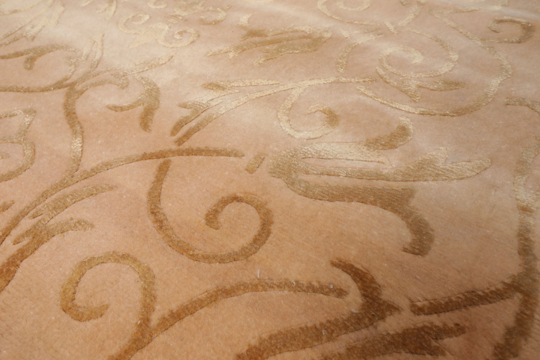 3x5 Tan, Light Peach, Color Hand Knotted Tibetan Wool & Silk Transitional Oriental Rug