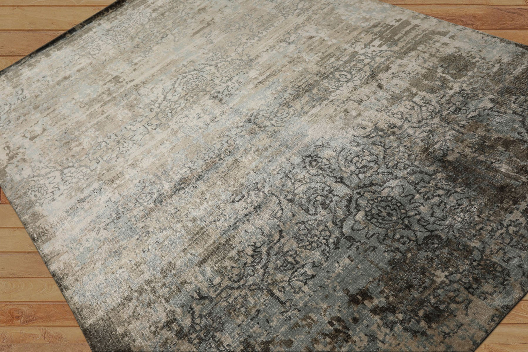 6x9 Taupe, Aqua, Brown Color Hand Loomed Sherpa Bamboo Silk Modern Oriental Rug