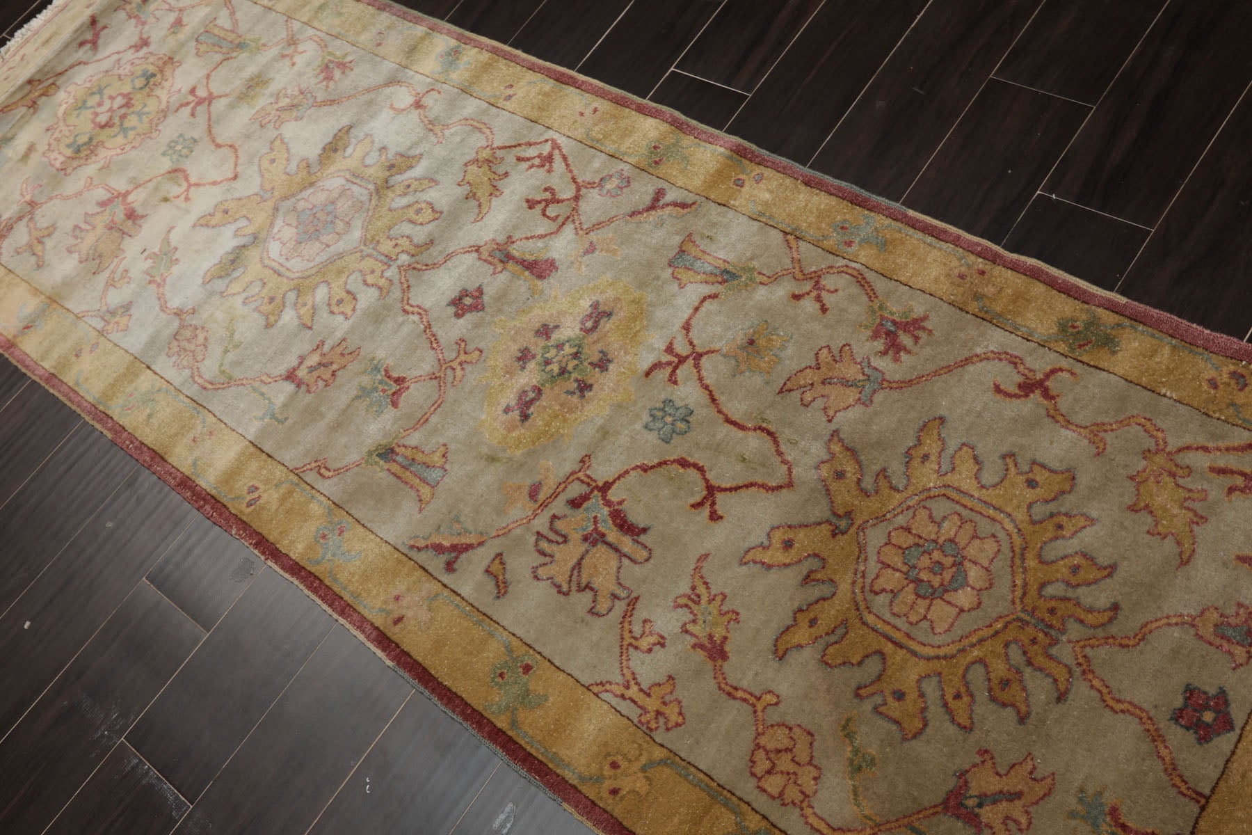 3x8 Beige, Gray, Gold Color Hand Knotted Antique Oushak Wool Traditional Oriental Rug