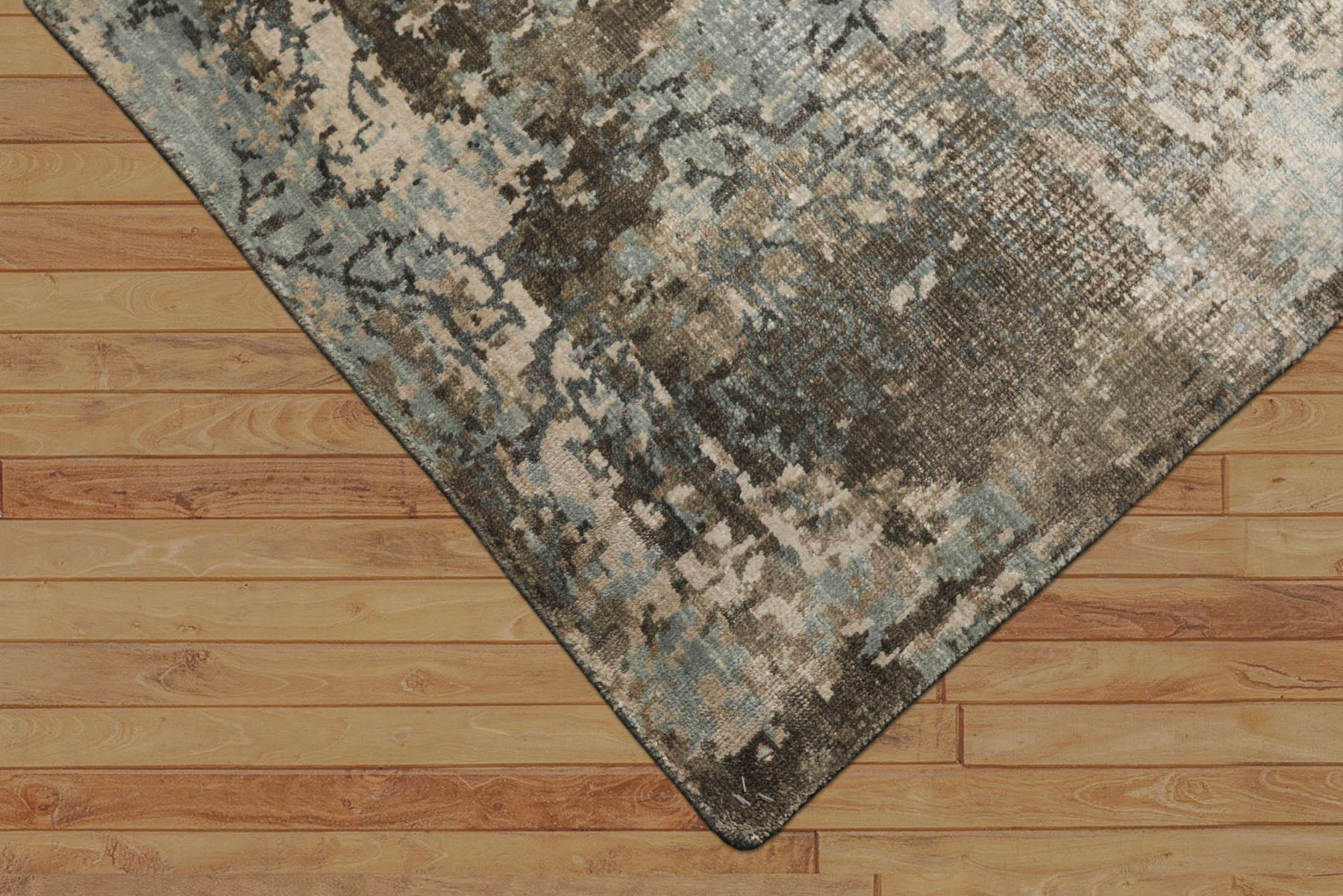 6x9 Taupe, Aqua, Brown Color Hand Loomed Sherpa Bamboo Silk Modern Oriental Rug