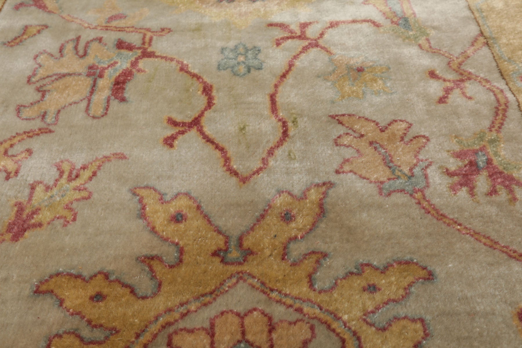 3x8 Beige, Gray, Gold Color Hand Knotted Antique Oushak Wool Traditional Oriental Rug