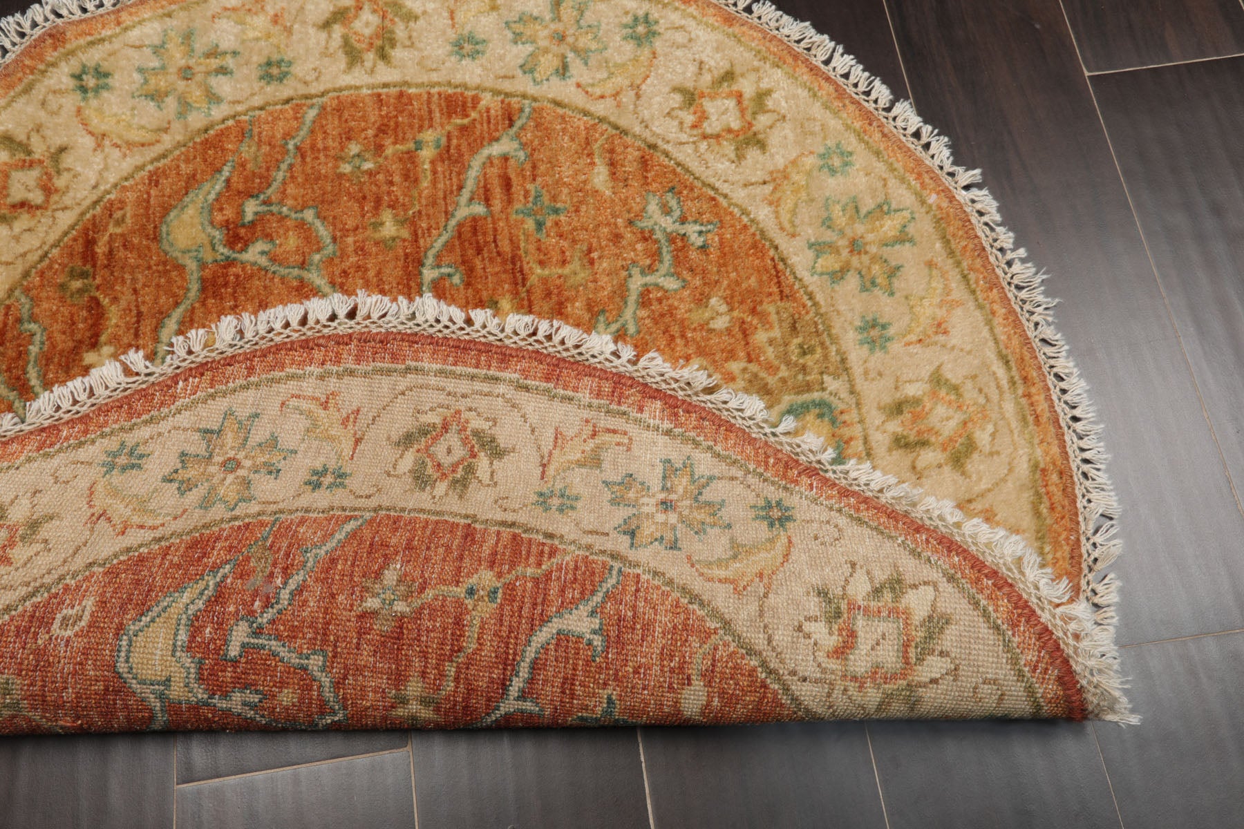 Round Burnt Orange, Beige, Turquoise Color Hand Knotted Agra New Zealand Wool Traditional Oriental Rug