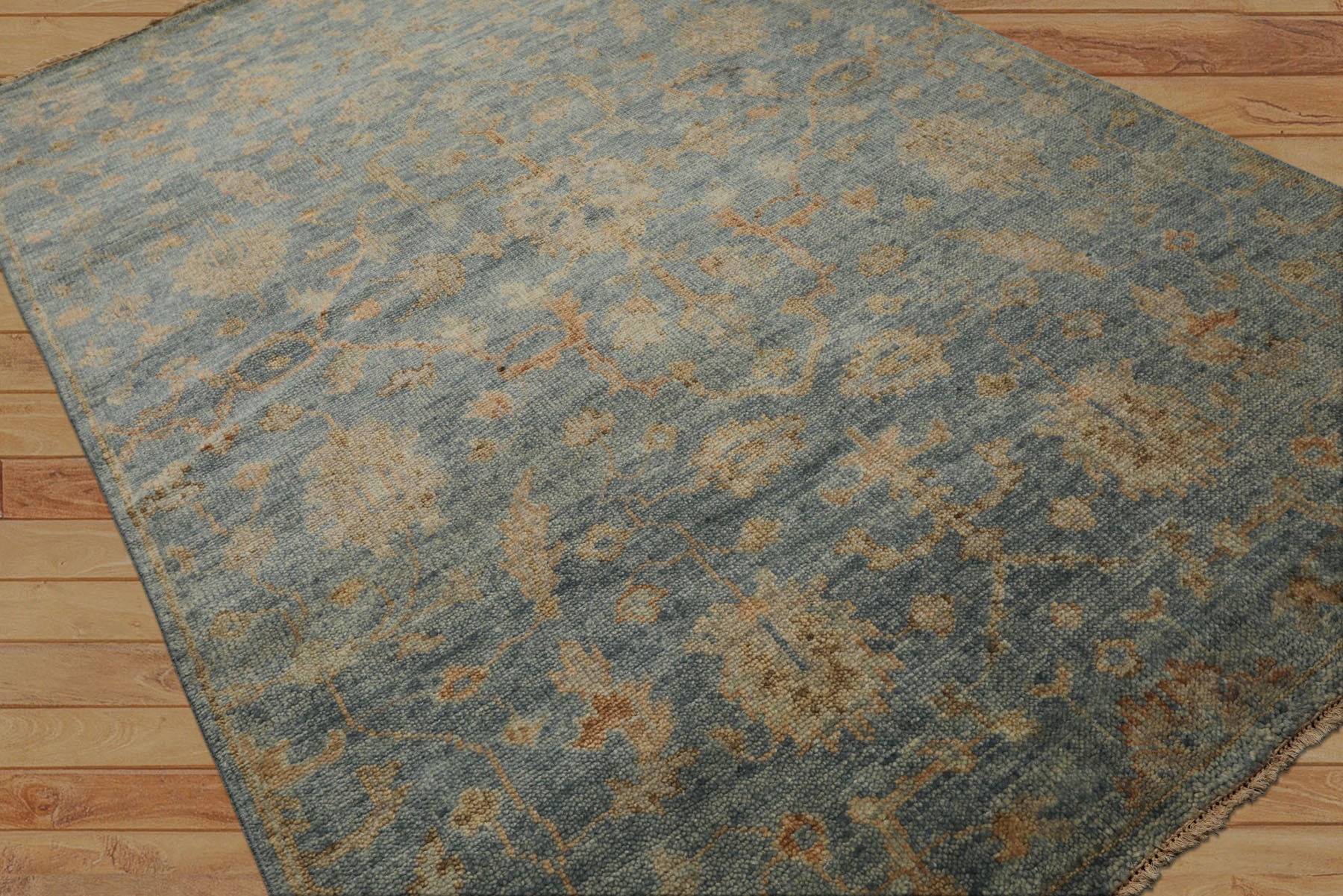 6x9 Aqua, Beige, Tan Color Hand Knotted Oushak Wool Traditional Oriental Rug