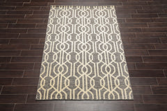 5x7 Gray, Ivory, Color Hand Knotted All-Over 100% Wool Contemporary Oriental Rug