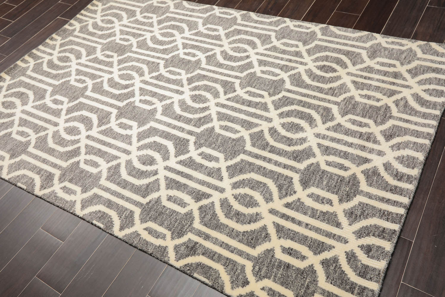 5x7 Gray, Ivory, Color Hand Knotted All-Over 100% Wool Contemporary Oriental Rug