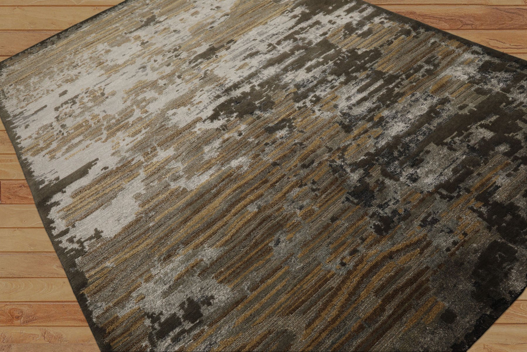 6x9 Brown, Silver, Gold Color Hand Knotted Sherpa Wool & Bamboo Silk Modern Oriental Rug