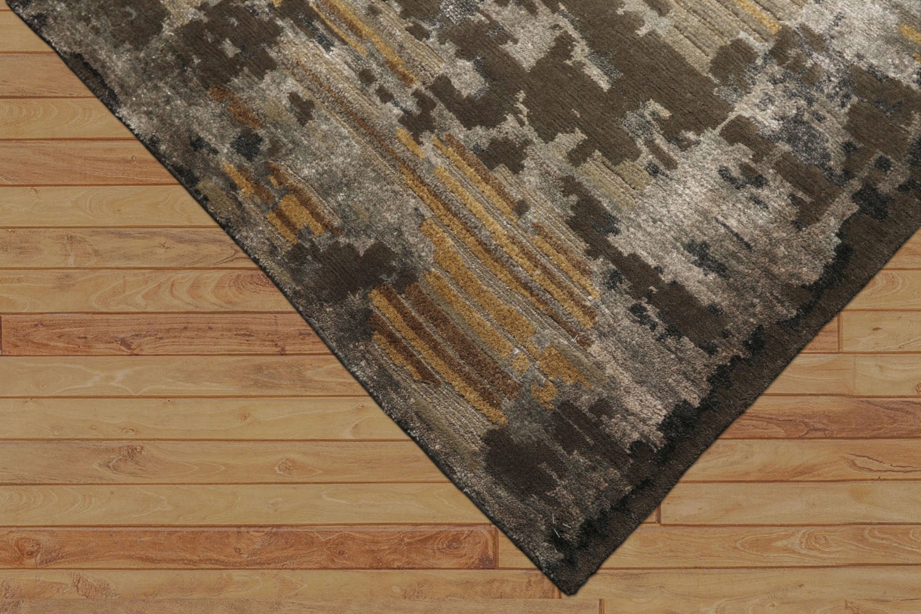6x9 Brown, Silver, Gold Color Hand Knotted Sherpa Wool & Bamboo Silk Modern Oriental Rug