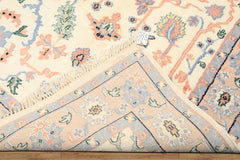6x9 Ivory, Peach, Blue Color Hand Knotted Indo Persian Wool Traditional Oriental Rug