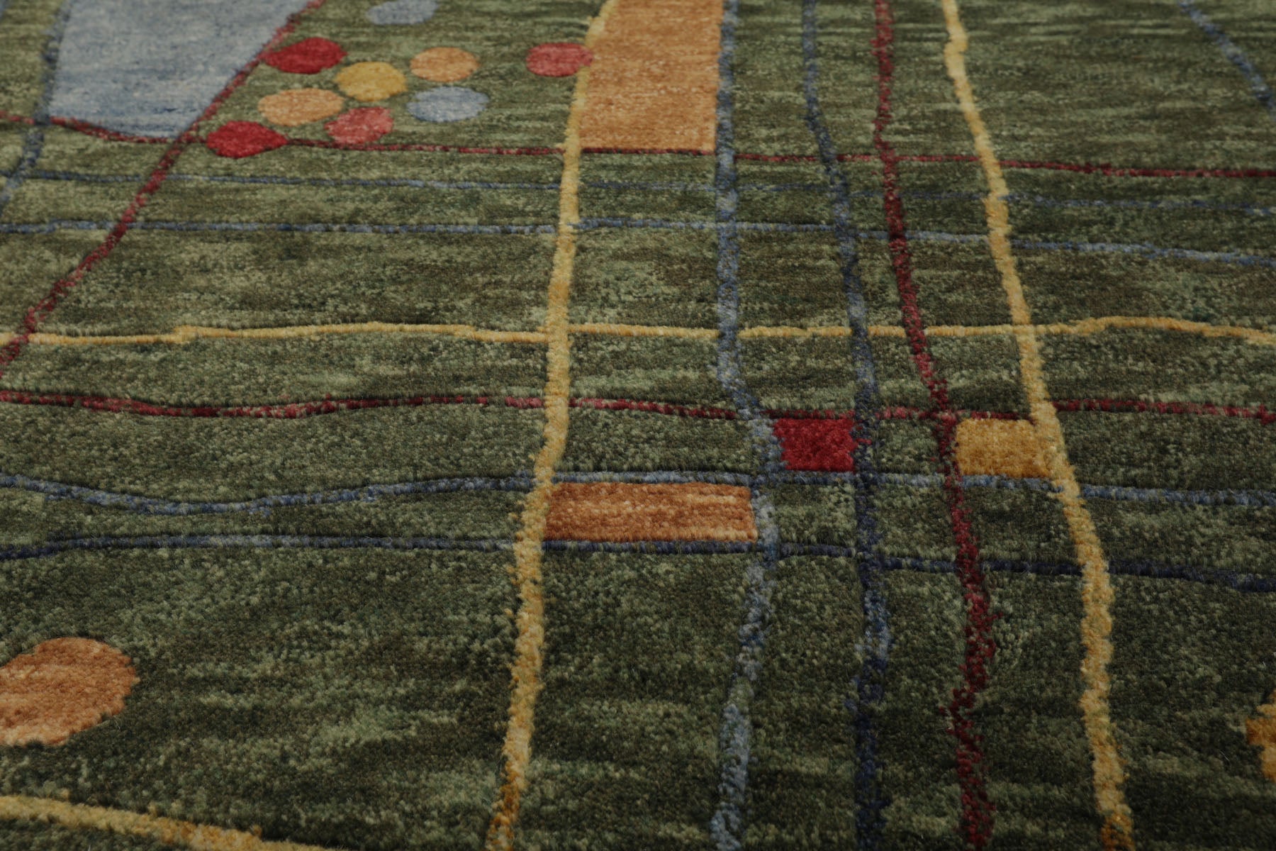 4x6 Green, Peach, Gold Color Hand Knotted Tibetan Wool Modern Oriental Rug