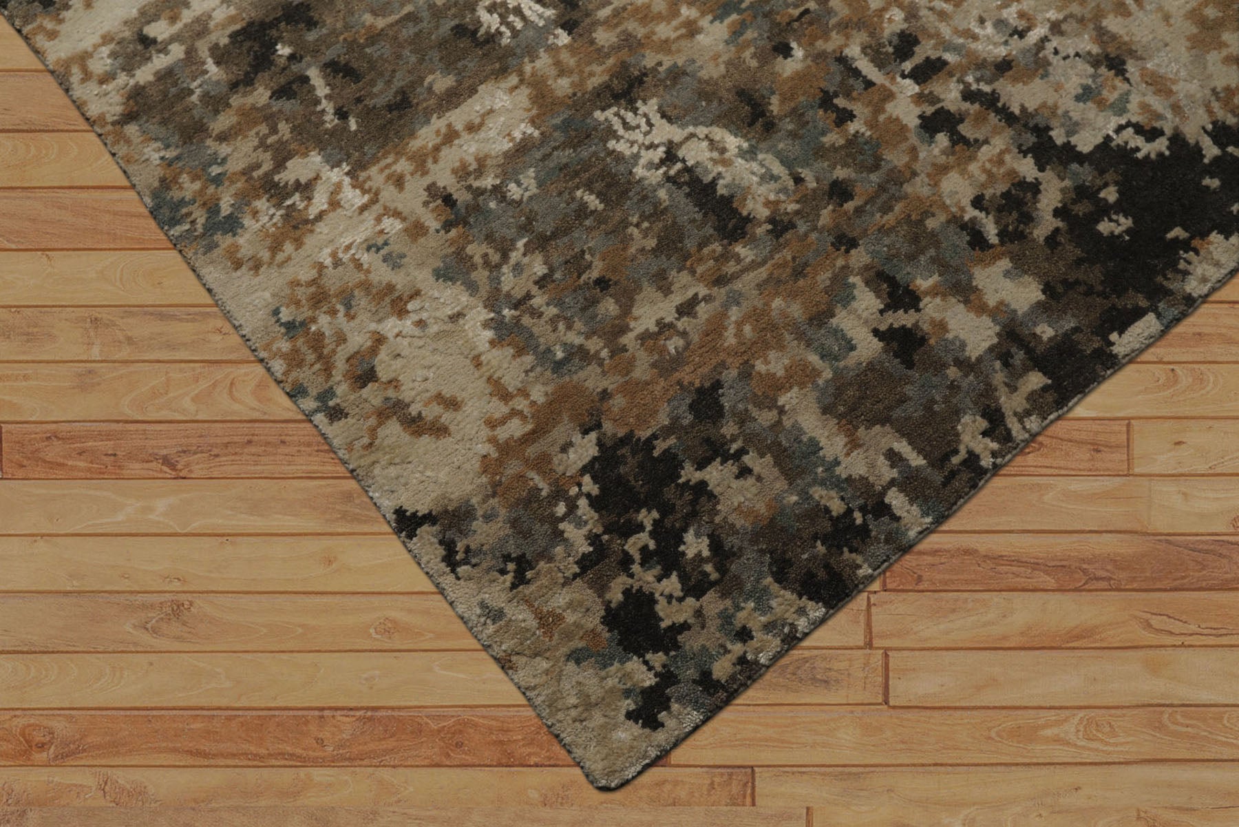 6x9 Beige, Brown, Charcoal Color Hand Knotted Sherpa Wool & Bamboo Silk Modern Oriental Rug