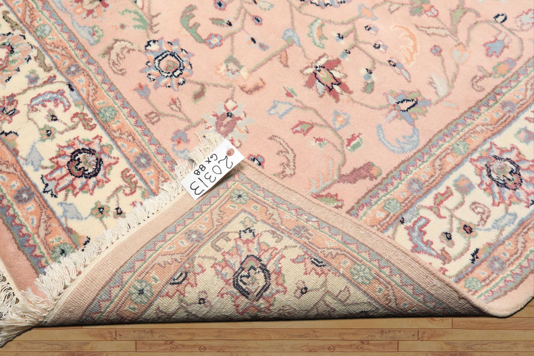 6x9 Baby Pink, Ivory, Aqua Color Hand Knotted Indo Kashan Wool Traditional Oriental Rug