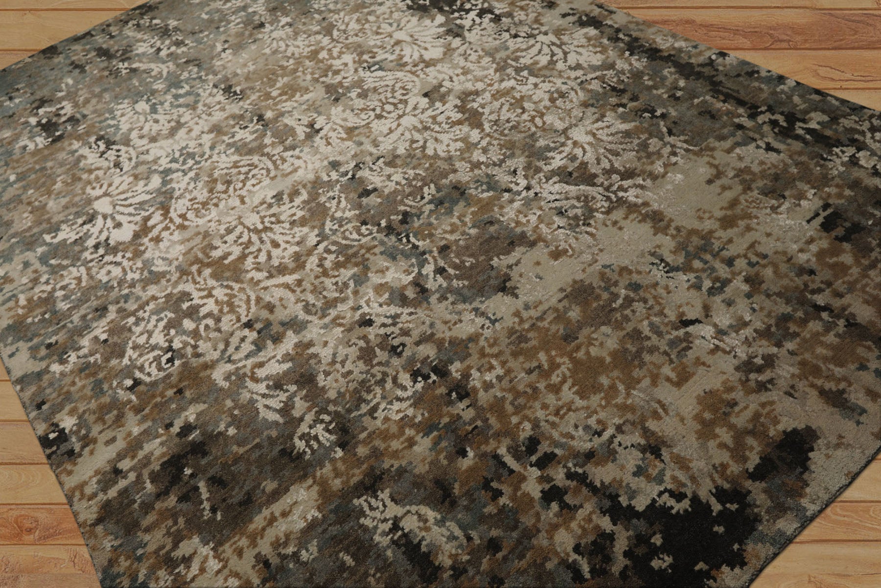 6x9 Beige, Brown, Charcoal Color Hand Knotted Sherpa Wool & Bamboo Silk Modern Oriental Rug