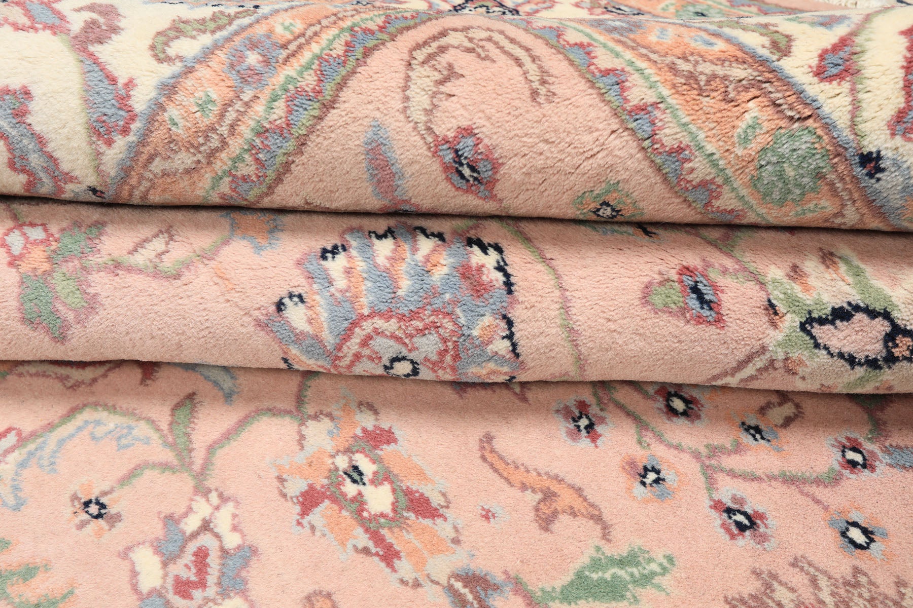 6x9 Baby Pink, Ivory, Aqua Color Hand Knotted Indo Kashan Wool Traditional Oriental Rug