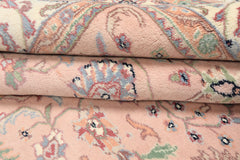 6x9 Baby Pink, Ivory, Aqua Color Hand Knotted Indo Kashan Wool Traditional Oriental Rug