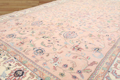 6x9 Baby Pink, Ivory, Aqua Color Hand Knotted Indo Kashan Wool Traditional Oriental Rug
