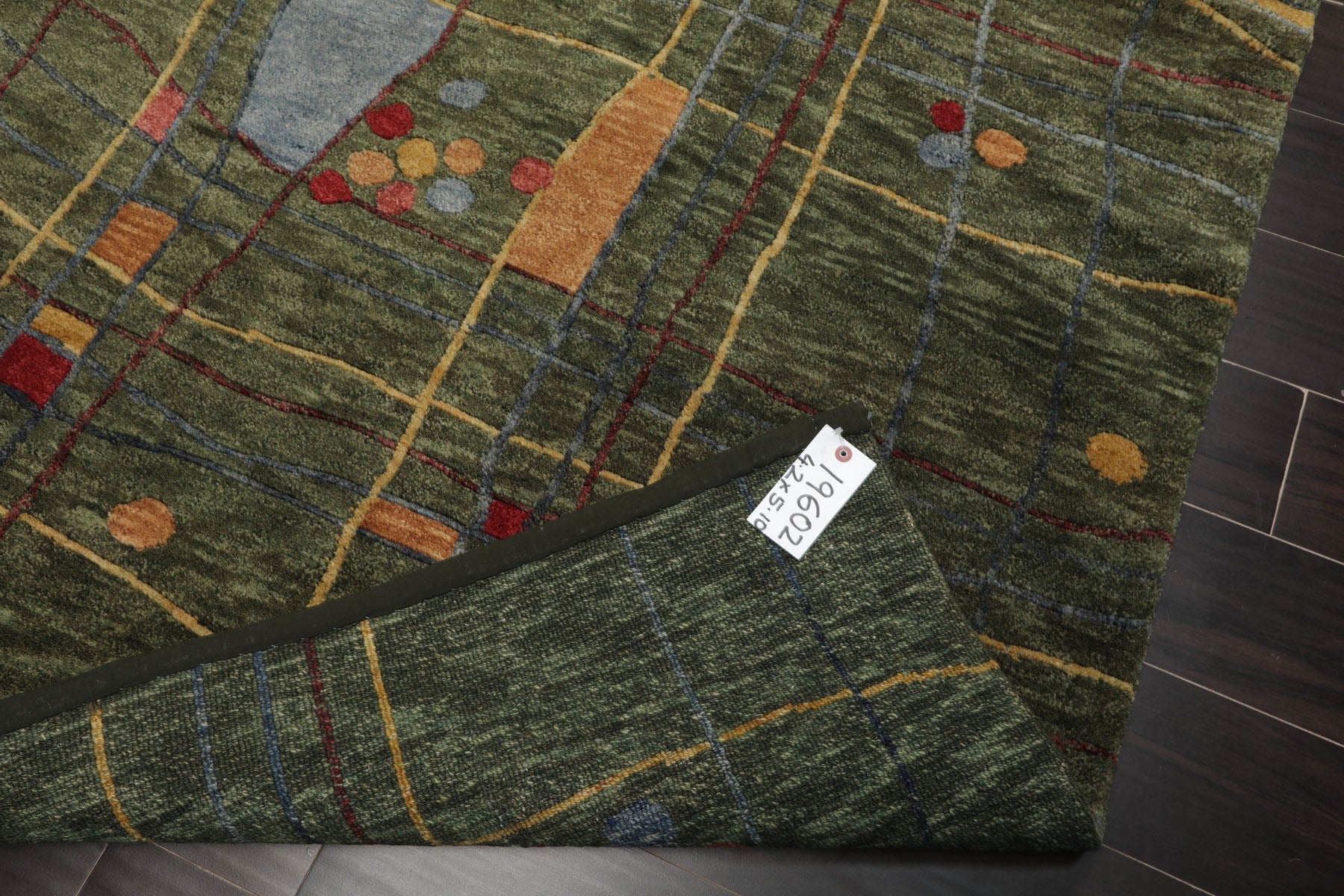 4x6 Green, Peach, Gold Color Hand Knotted Tibetan Wool Modern Oriental Rug