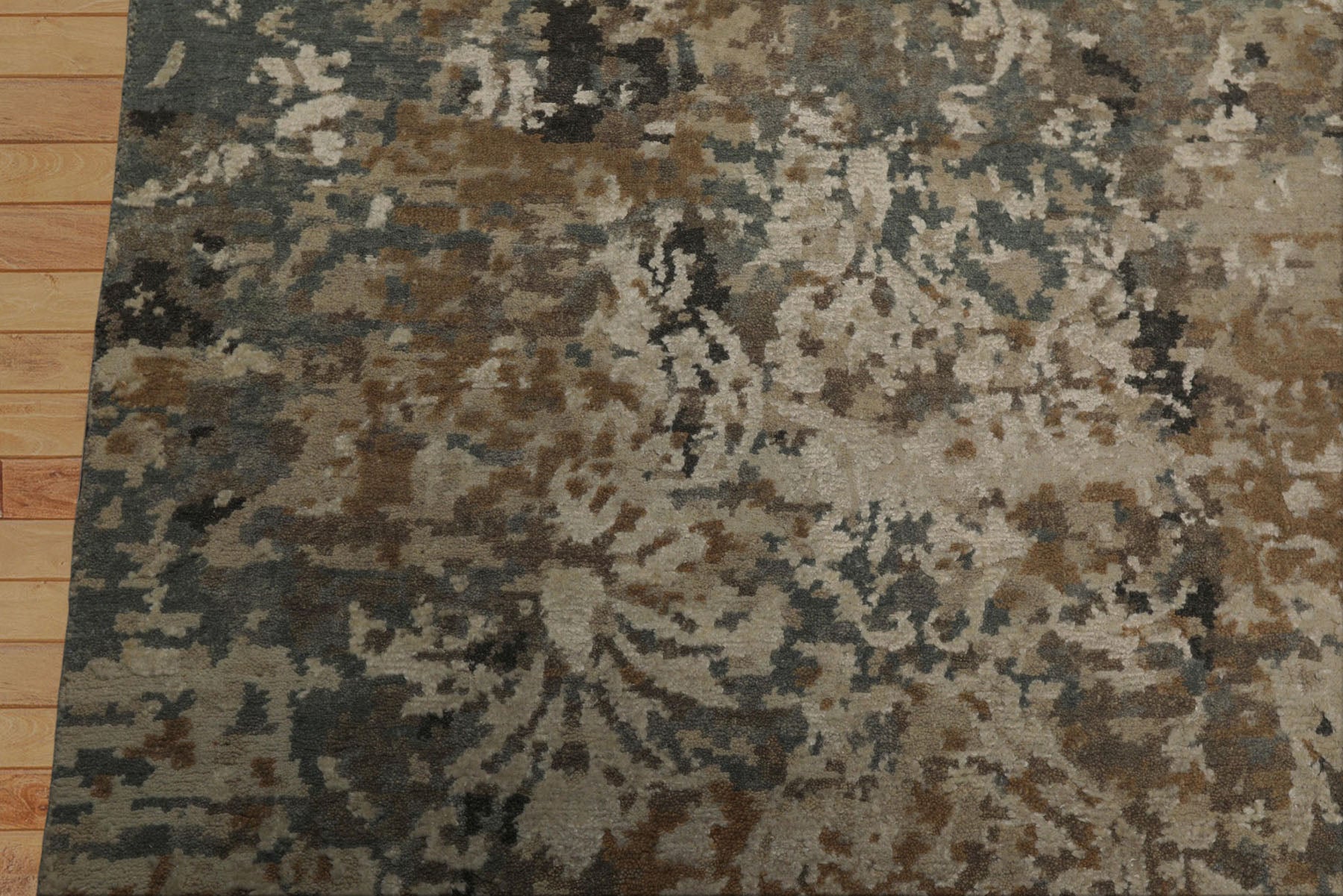 6x9 Beige, Brown, Charcoal Color Hand Knotted Sherpa Wool & Bamboo Silk Modern Oriental Rug