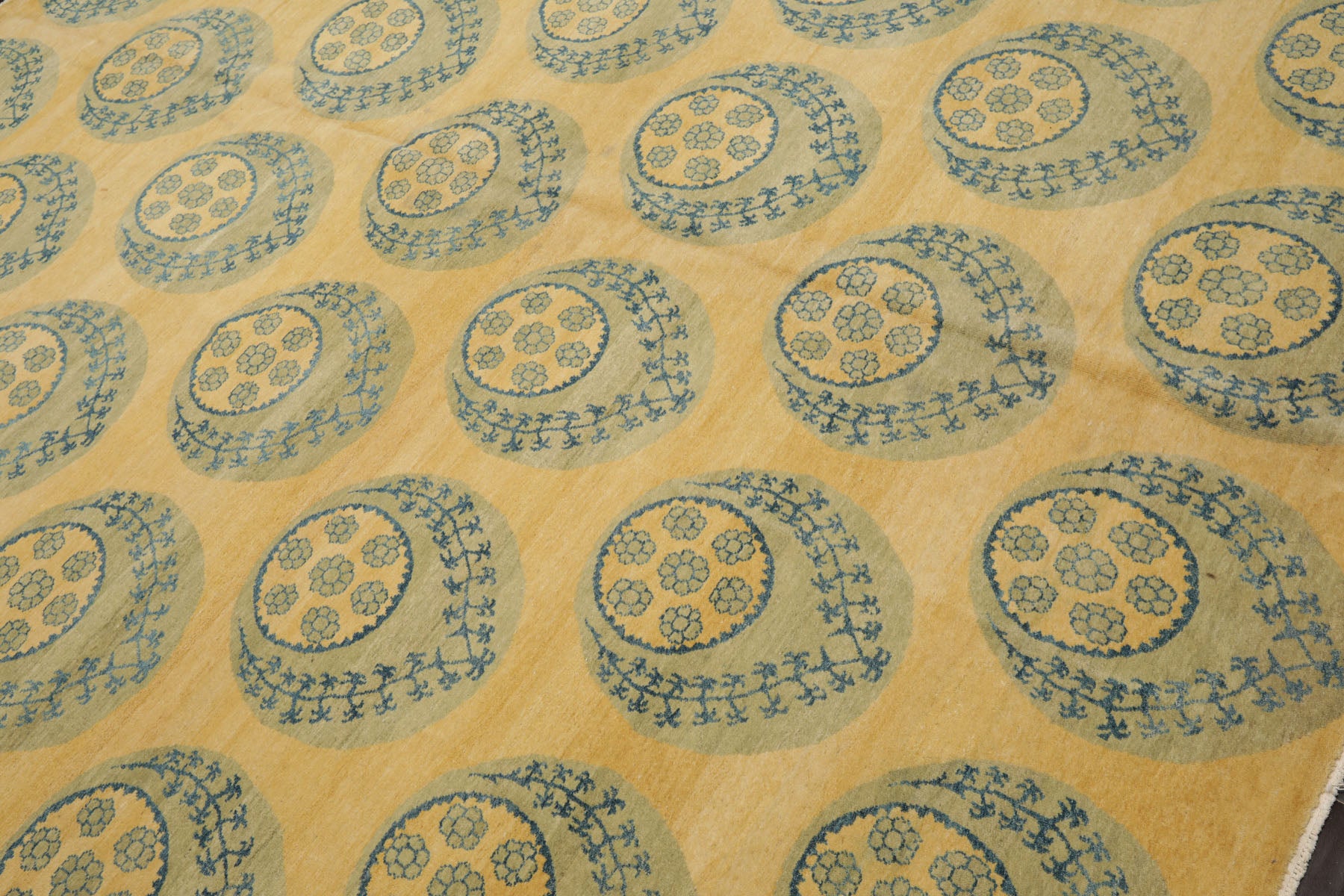 8x9 Light Gold, Mint, Blue Color Hand Knotted Tibetan Wool Transitional Oriental Rug