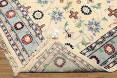 5x8 Ivory, Blue, Black Color Hand Knotted Indo Kashan Wool Traditional Oriental Rug