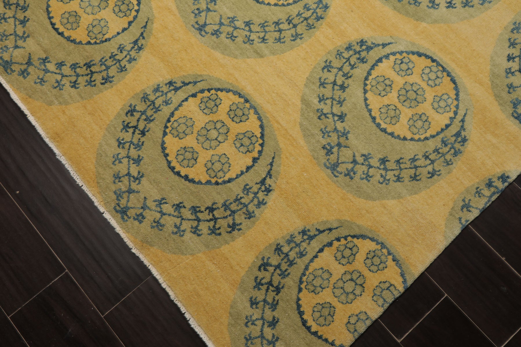 8x9 Light Gold, Mint, Blue Color Hand Knotted Tibetan Wool Transitional Oriental Rug