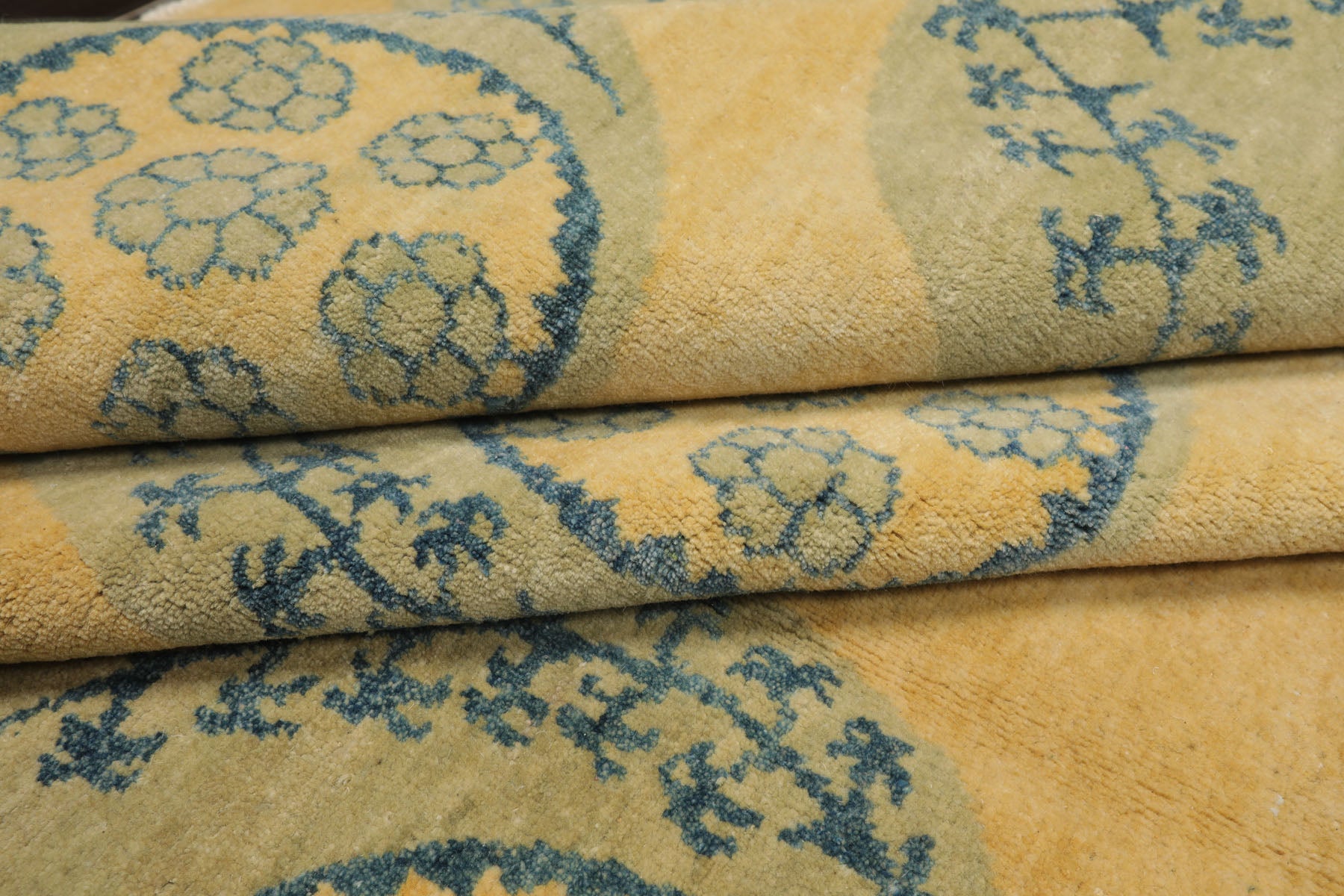 8x9 Light Gold, Mint, Blue Color Hand Knotted Tibetan Wool Transitional Oriental Rug