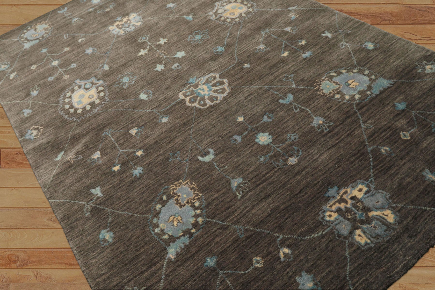 5x8 Gray, Ivory, Turquoise Color Hand Loomed Tibetan Wool Modern Oriental Rug