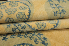 8x9 Light Gold, Mint, Blue Color Hand Knotted Tibetan Wool Transitional Oriental Rug