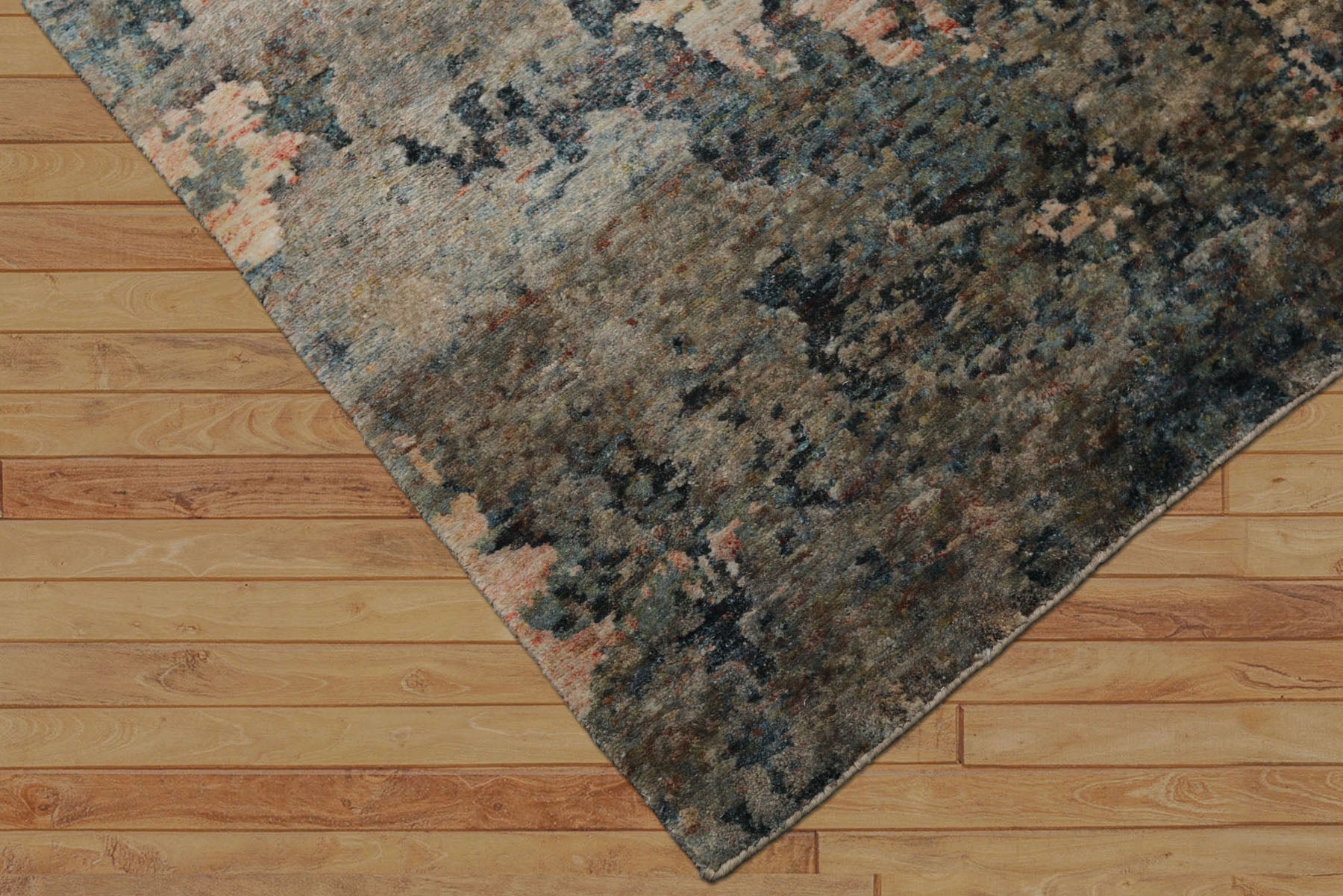 6x9 Beige, Teal, Rose Color Hand Knotted Sherpa Wool & Bamboo Silk Modern Oriental Rug