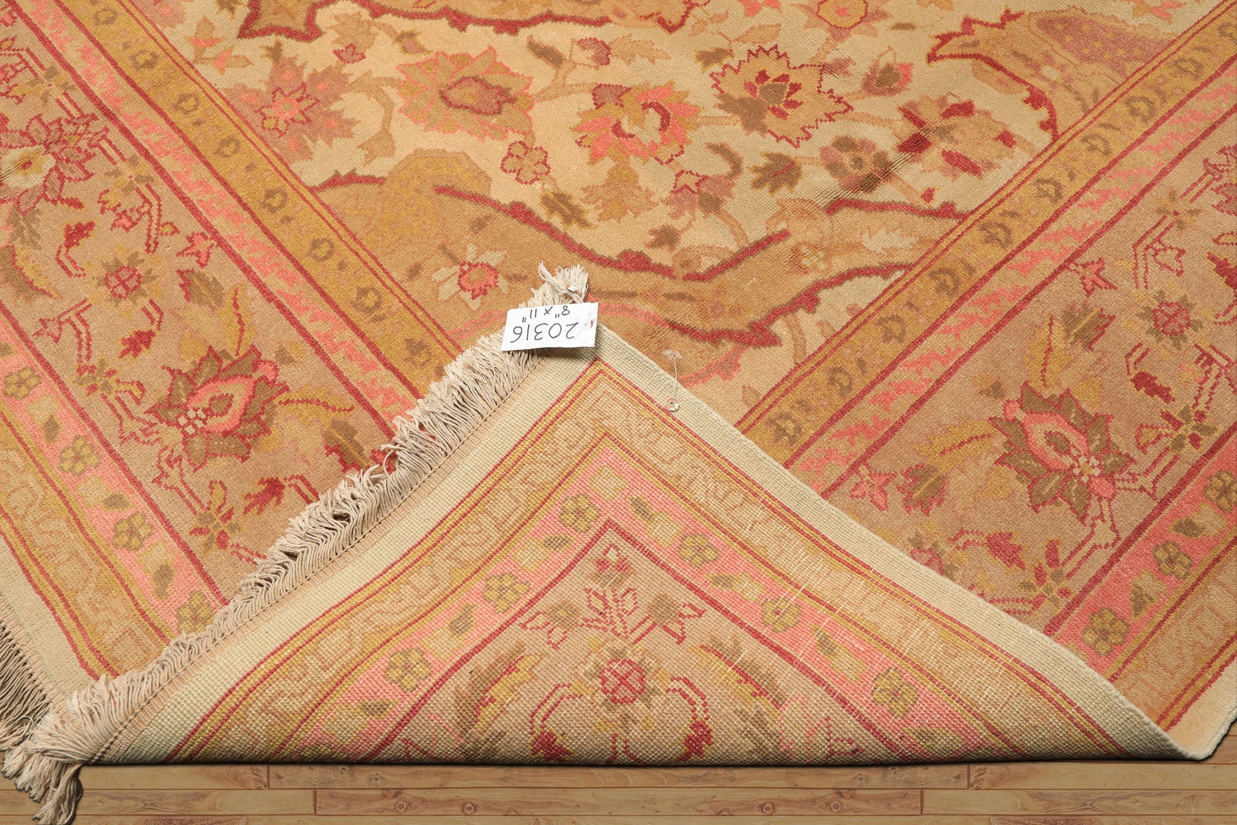 9x12 Beige, Pink, Rose Color Hand Knotted Indo Oushak Wool Arts & Crafts Oriental Rug