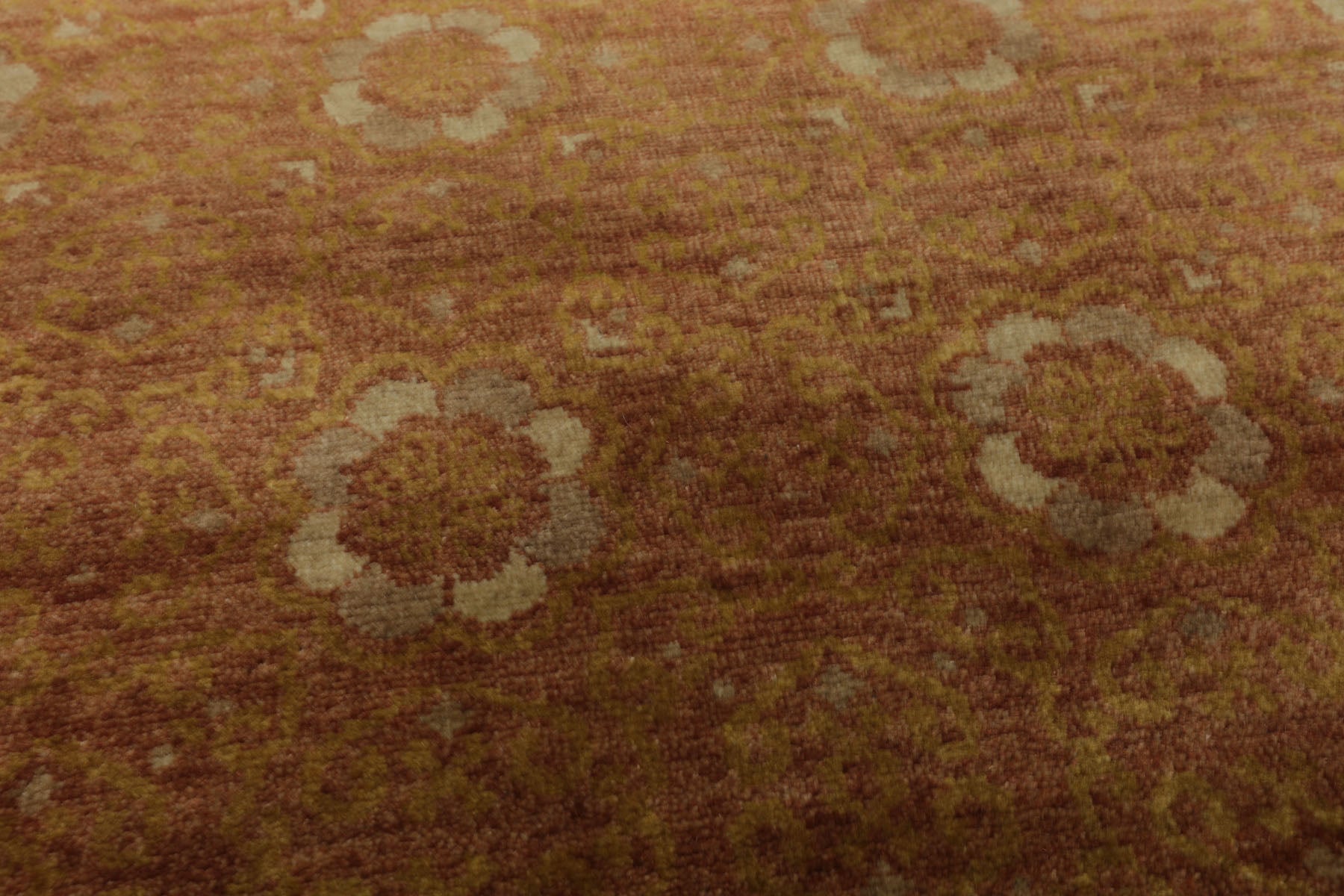 3x5 Rust, Green, Beige Color Hand Knotted Tibetan Wool Transitional Oriental Rug