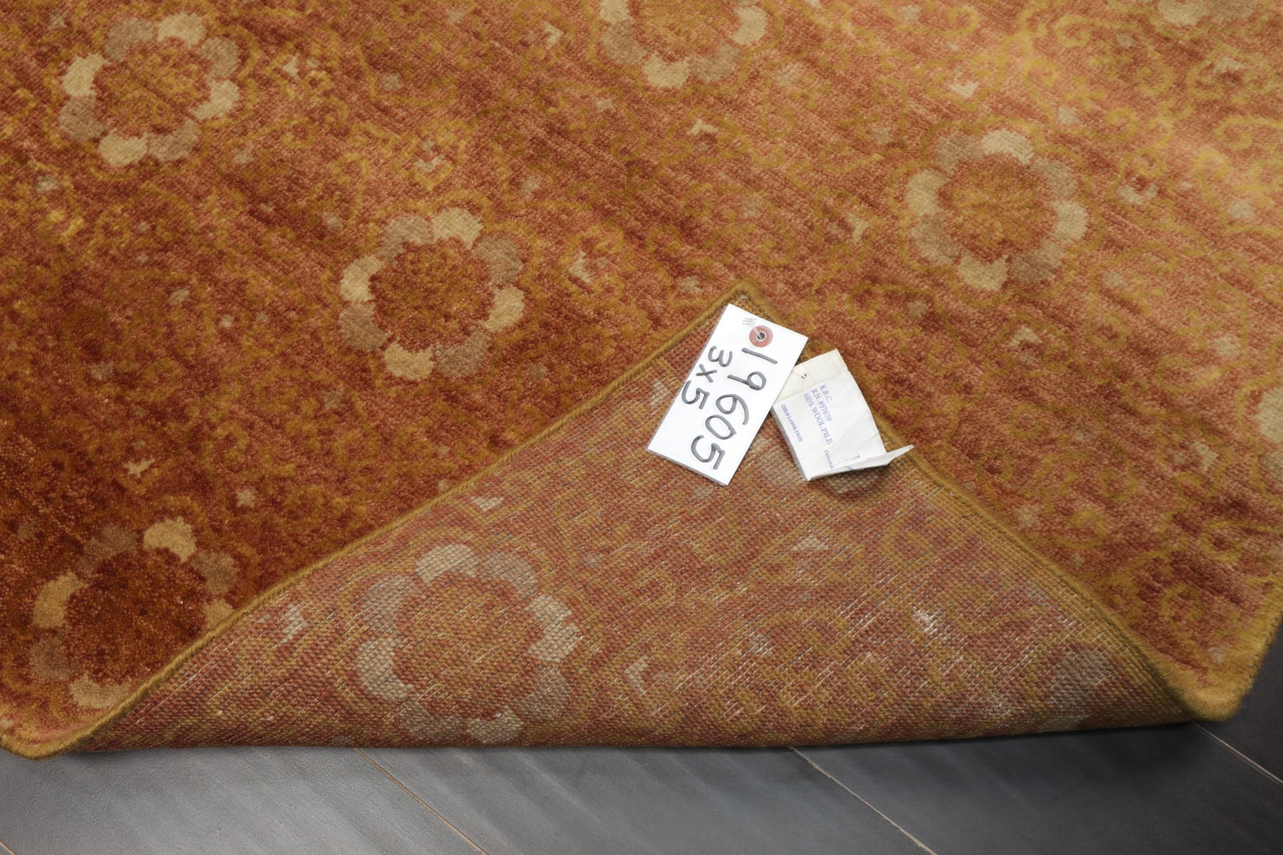 3x5 Rust, Green, Beige Color Hand Knotted Tibetan Wool Transitional Oriental Rug