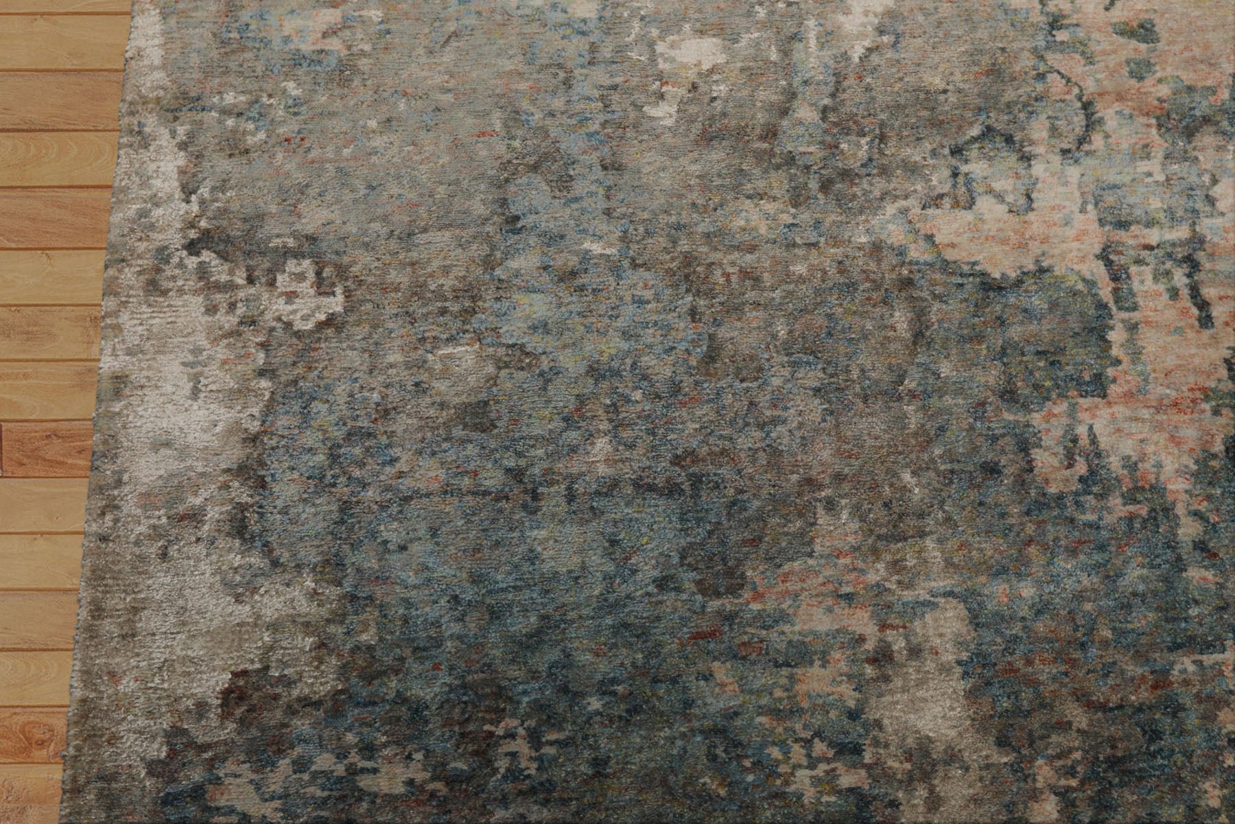 6x9 Beige, Teal, Rose Color Hand Knotted Sherpa Wool & Bamboo Silk Modern Oriental Rug